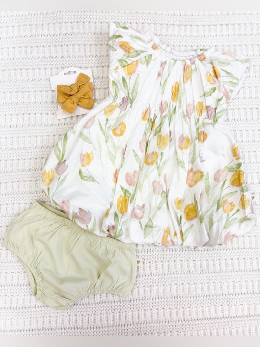 Burt's Bees Baby Tulip Print Dress Set in White, Yellow, Green